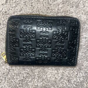 Tory Burch Black Embossed Zip Wallet